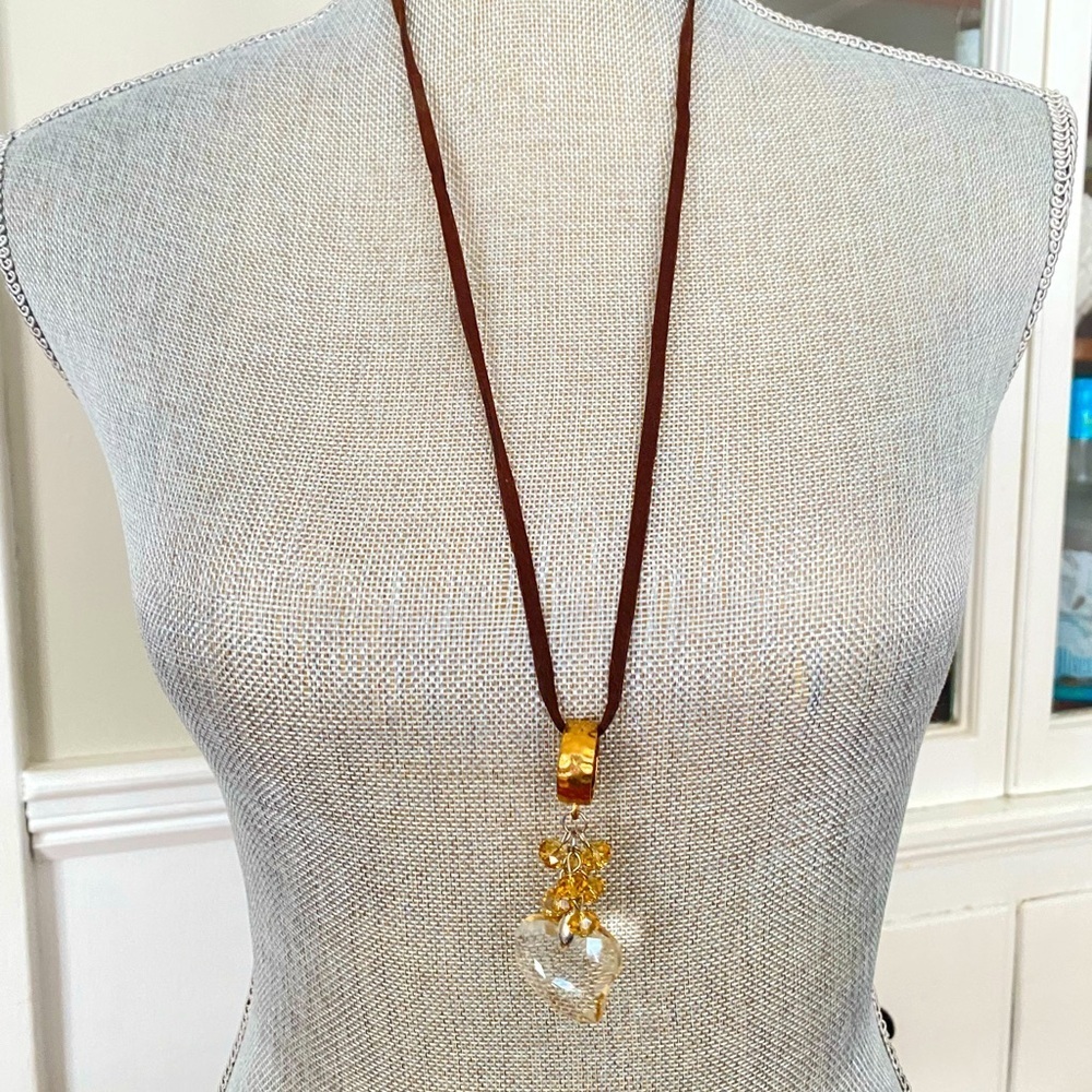 Heart Suede BOHO CRYSTAL PENDANT NECKLACE